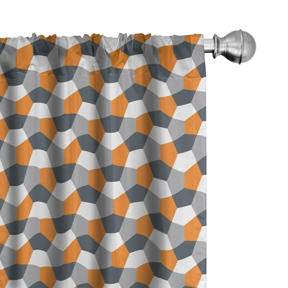 Ambesonne Abstract Curtains, Modern Hexagonal Tile, Pair of 28"x84", Charcoal Grey Orange
