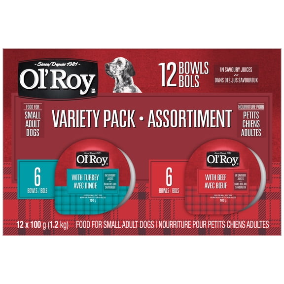 Ol' Roy with Turkey Loaf & with Beef Loaf in Savoury Juices Wet Dog Food Variety pack for Small Adult Dogs Cups 1.2kg