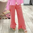 thumbnail image 4 of XFLWAM Women's Y2K Gingham Pants Wide Leg Elastic Waist Ruffle Hem Pants Casual Loose Cute Lounge Trousers Red S, 4 of 7