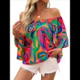 thumbnail image 3 of Blusas Coloridas con Hombros Descubiertos para Mujer, Estilo Bohemio, Informal, Elegante, con Volantes, 3/4 y Cuello Asimétrico. Rojo y Verde M, 3 of 8