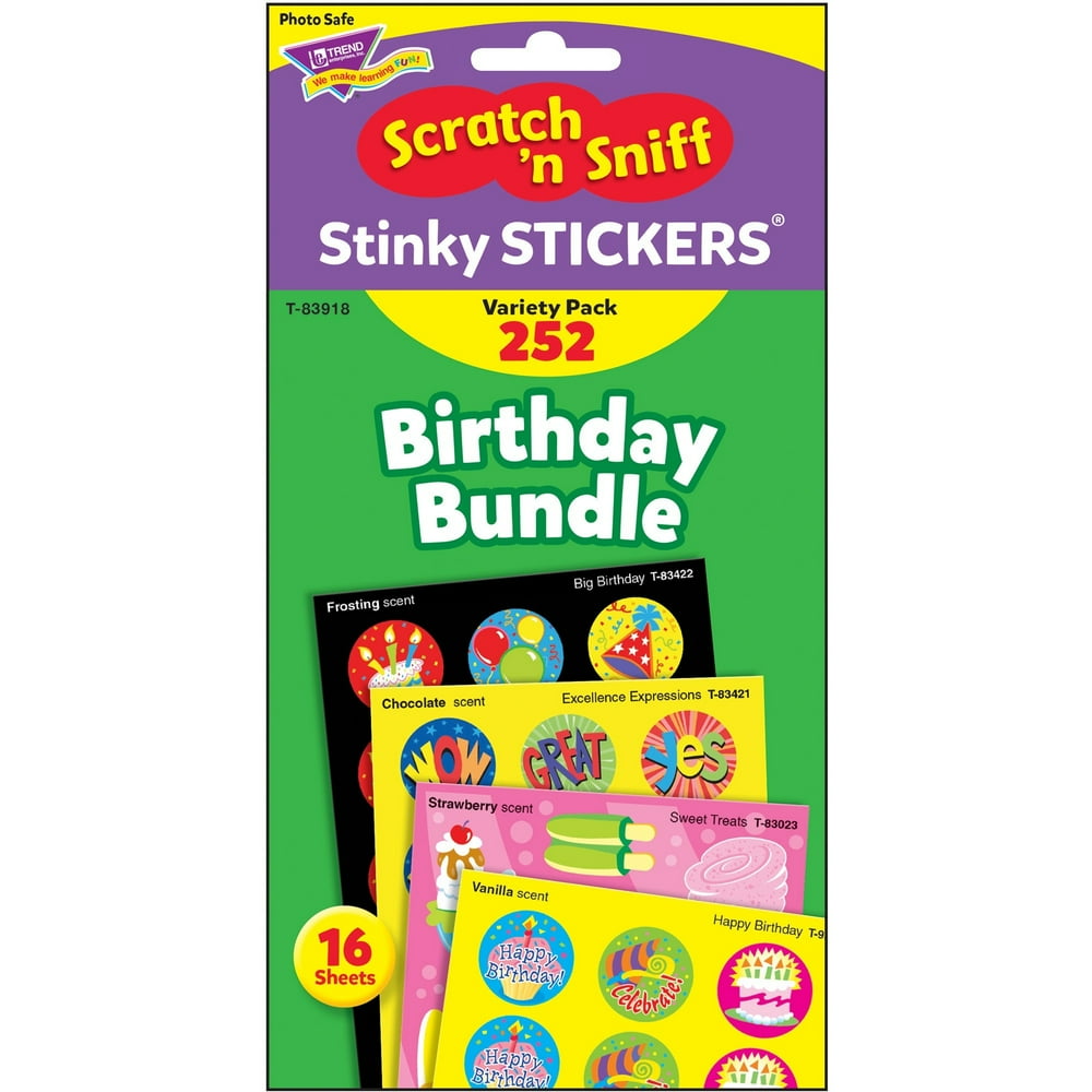 TREND, TEPT83918, Birthday Scratch 'n Sniff Stinky Stickers, 252 / Set