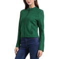 thumbnail image 4 of Chaqueta de motocicleta recortada con cuello alzado y cremallera de ante sintético para mujer Inspire Chic, color verde oscuro, 4 of 6