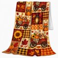 thumbnail image 2 of Cute Autumn Puppies Pumpkins Sunflowers Patchwork Harvest Scene, Festive Pet Portrait Pattern, Warm Flannel Blanket for Living Room and Bedroom, Dog Lovers Thanksgiving Gift, Pet Lover Home Decor, 2 of 9