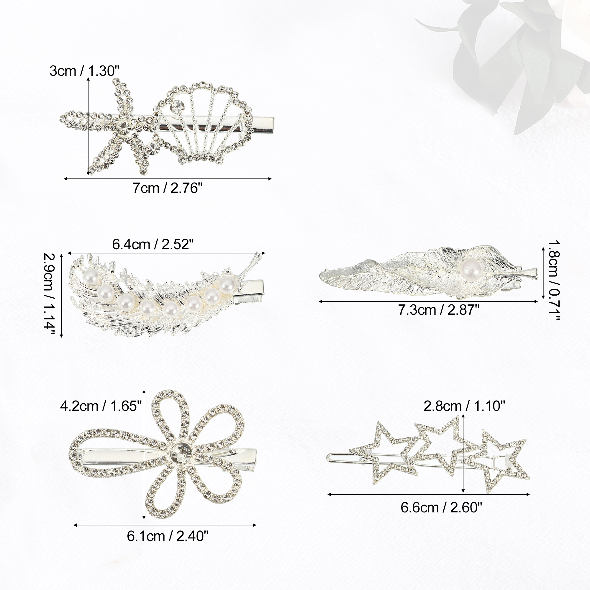 Unique Bargains Girl's Pearl Cute Style Metal Hair Clips Silver Tone 1 Set of 5 Pcs