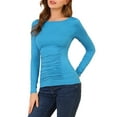 thumbnail image 5 of Allegra K Women's Solid Round Neck Long Sleeve Ruched Stretchy Tops, 5 of 7