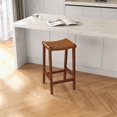 thumbnail image 3 of Pattaya Mid-Century Modern Tan Woven Brown Leather Bar Stool, 3 of 7