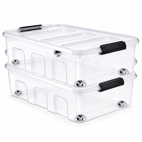 Sorbus 40 Qt Clear Underbed Storage Bins with Wheels & Snap-Lock Lids, 2-Pack