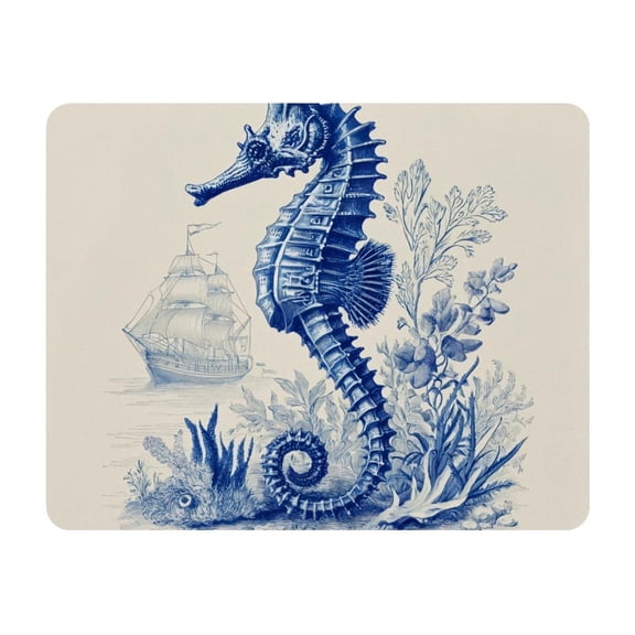 Small Mouse Pad Desk Pad, Office Mouse Mat Non-Slip Rubber Base, Mousepad for Computer Laptop 28x22cm,Blue Seahorse Sea Grass