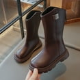 thumbnail image 2 of NOKIO Girls Winter Warm Leather Riding Boots Mid Calf Height with Side Zipper, Water-proof Non-Slip Sole, Cozy Pull On Boots for Cold Weather, 2 of 8