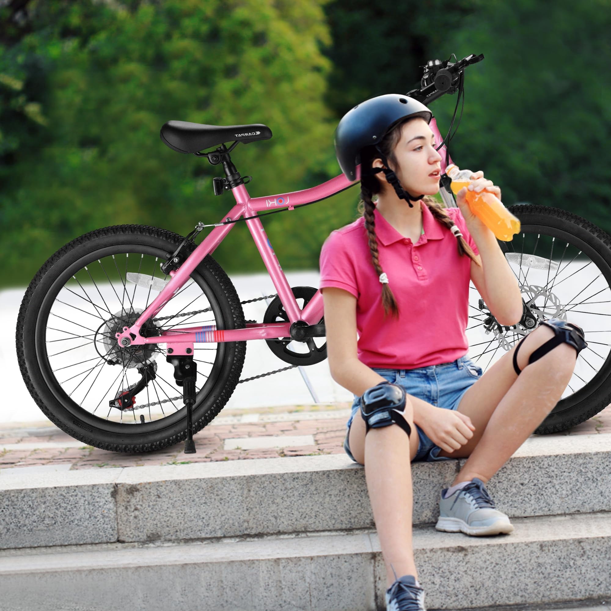 HappyToysWorldKids Mountain Bike 20 Inch - 7 Speed Gears, Front Suspension, Dual Disc Brakes (High Carbon Steel Frame) for Boys Girls 8-12 Years Old, 20 * 2.125 Tires, Easy Assembly