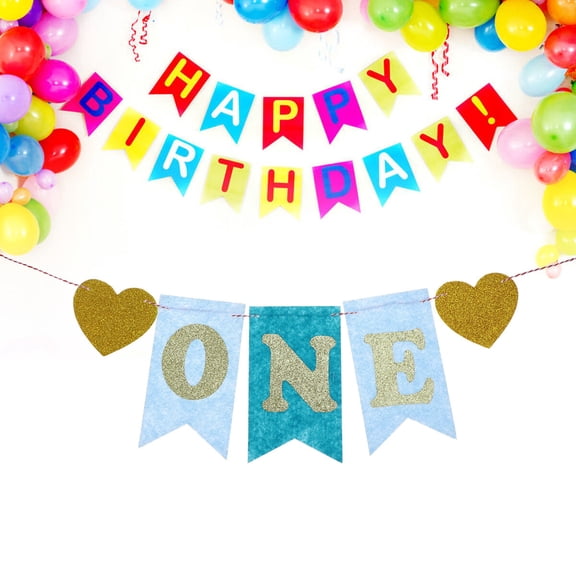 GOOHOCHY 2M ONE Bunting Banner Paper Garland First Birthday Flag Hanging Decoration (Sky Blue)