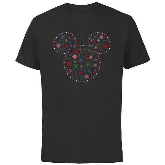 Disney Mickey Mouse Icon Christmas Holiday Lights Snowflakes - Short Sleeve Cotton T-Shirt for Adults - Customized-Black