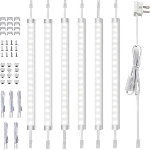 Dimmable 12-Inch Under Cabinet Lighting - 6 Pack Linkable LED Lights for Kitchen, Closet, Workbench, Desk, Cupboard, and Garage - 120V Plug-in & Hardwired, Cold White 6000K