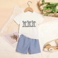 thumbnail image 2 of ZEHJUHAN Toddler Bunny 2-Piece Set Rabbit & Carrot Embroidery Short Sleeve T-Shirt and Striped Pocket Shorts Blue，12-18M, 2 of 12