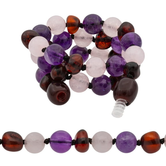 Amberalia knotted Baltic Amber Necklace with Amethyst, GIA Certificated - for natural remedies - Boost immune System - Cherry-Quartz-Amethyst 17.7”