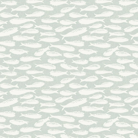 3122-10502 Nunkie Light Blue Sardine Wallpaper with Playful Coastal Charm in Light Blue Off White Colors Coastal Style Prepasted Acrylic Coated Paper