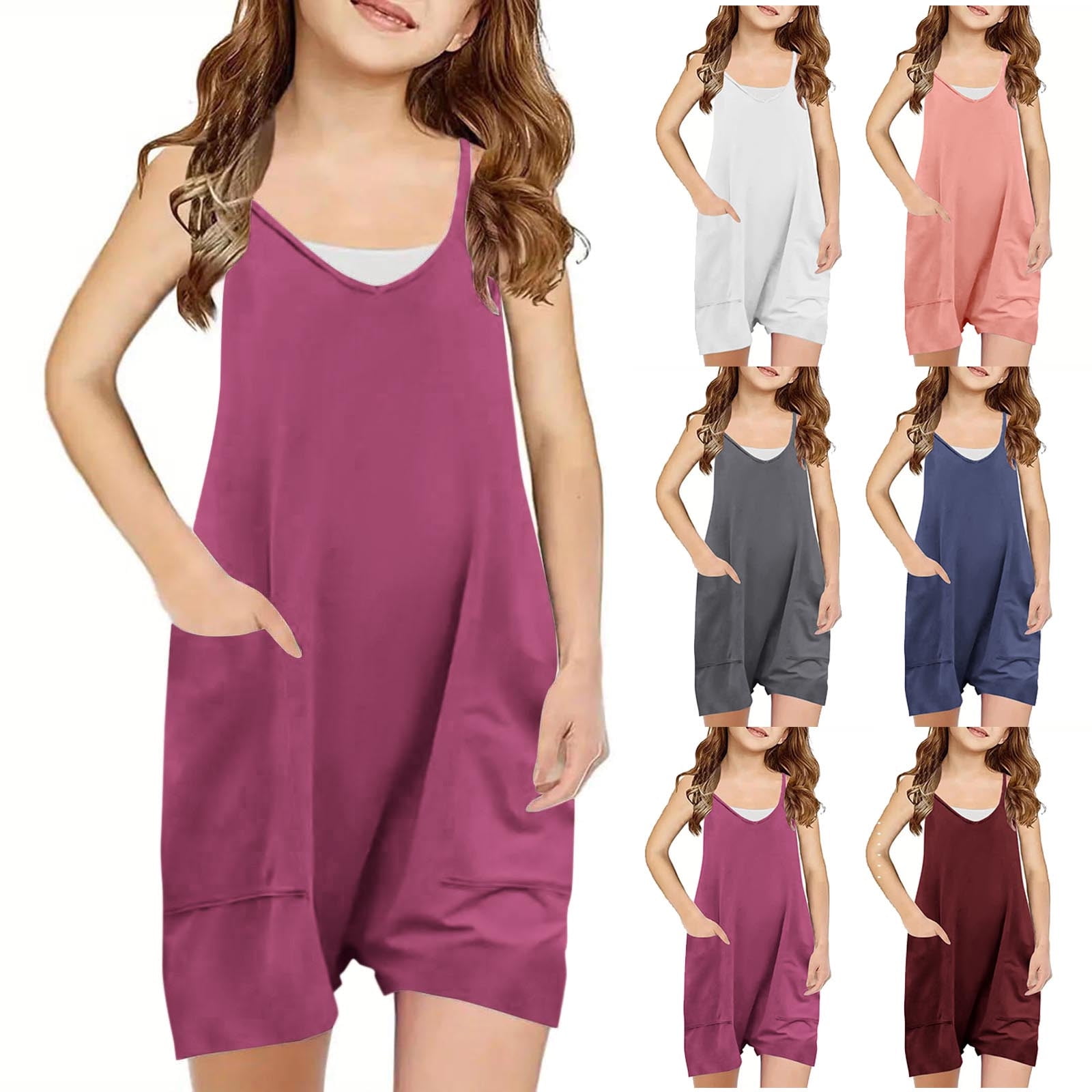 Combinaison Short Salopette Été Fille Ado – Volants Mignons, Jambes Larges, Bretelles Spaghetti – Look Décontracté Et Tendance