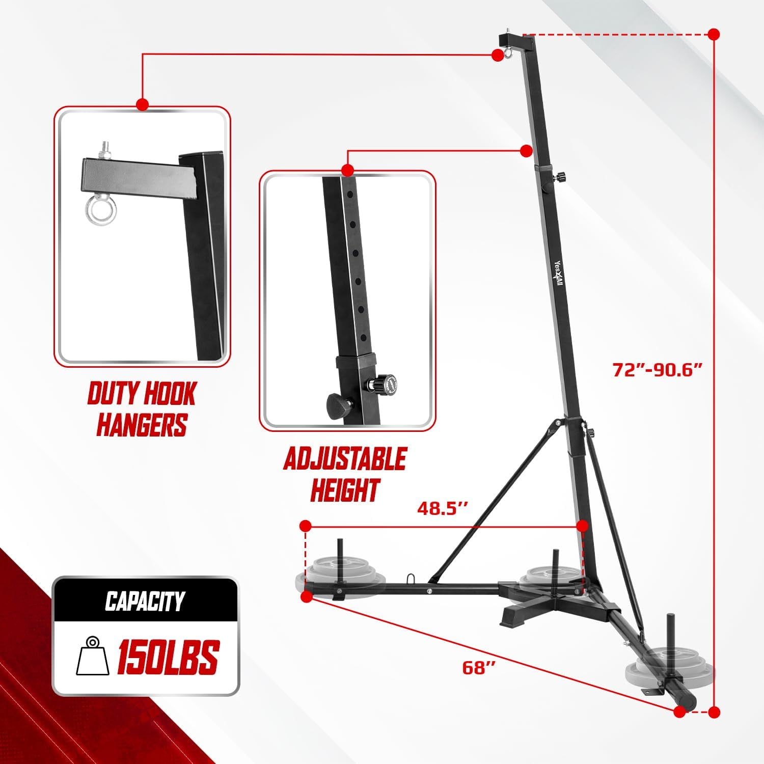 Yes4All Boxing Speed Punching Bag Stands Adjustable Punching Bag Stand, 150lbs Capacity, Black