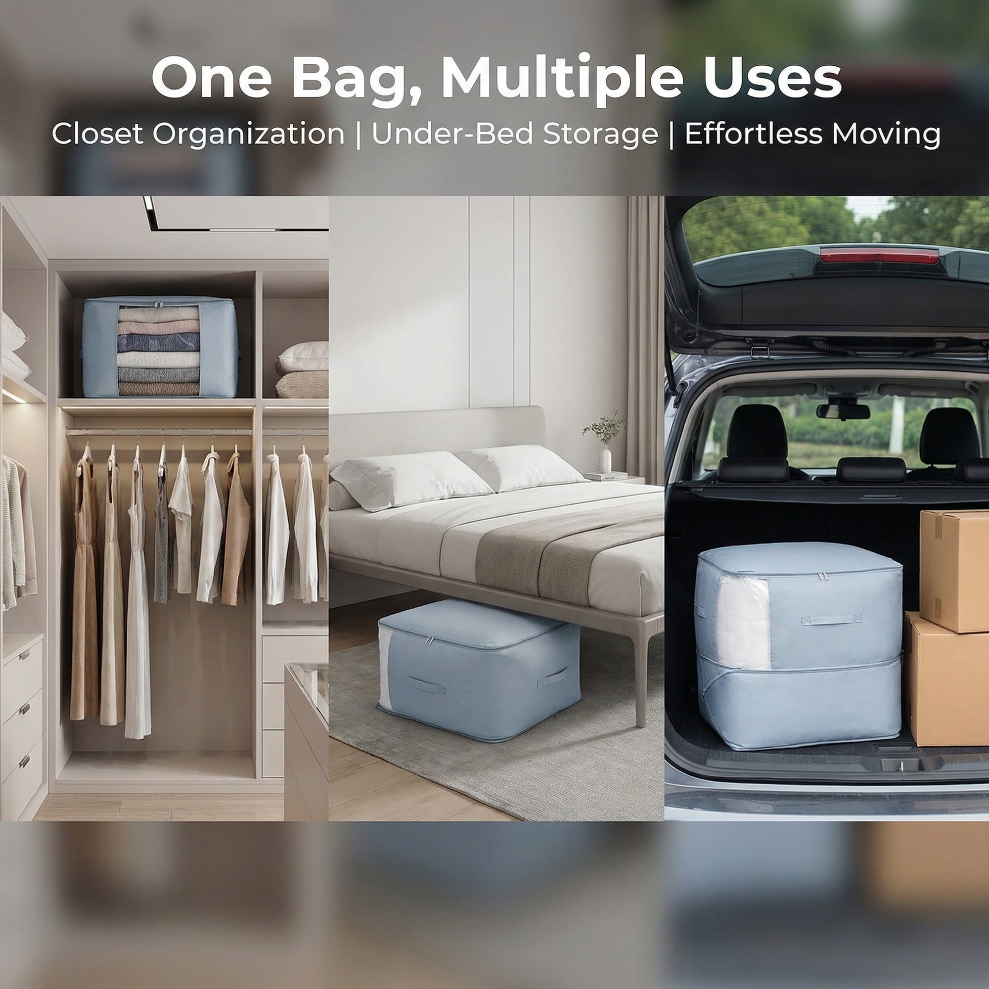 Unique Bargains 1Pc Clothes Expandable Storage Bag Light Grey 21.3*16.5*23.6in