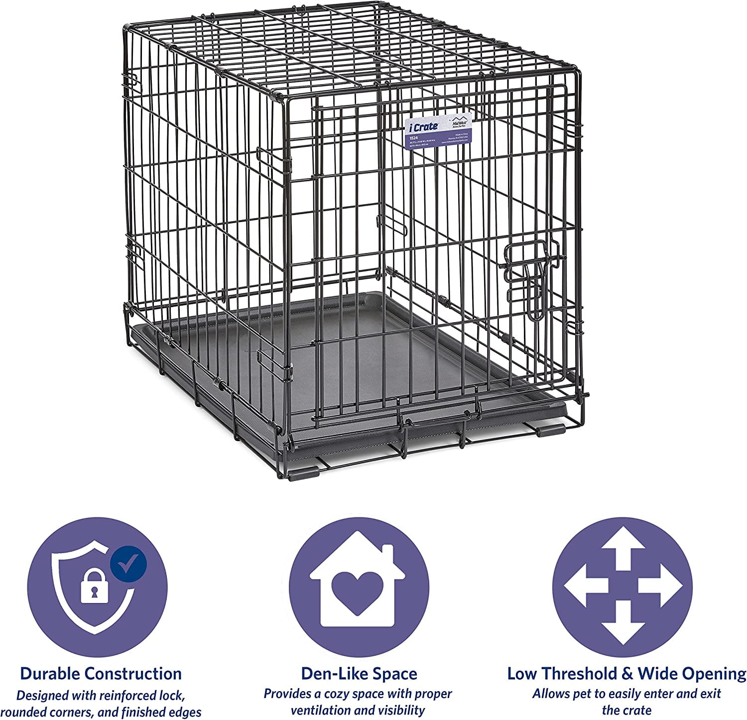 24 Inch iCrate for Small Breeds 12 to 20 lbs Single Door Folding Dog Crate with Divider Panel Leak Proof Tray and Secure Latch Portable and Durable