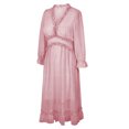 thumbnail image 4 of Vestido de mujer Floral Cuello en V Volantes Cintura alta Puff Manga larga Gasa Vestido largo suelto Abanopi Rosa/Pequeña, 4 of 7