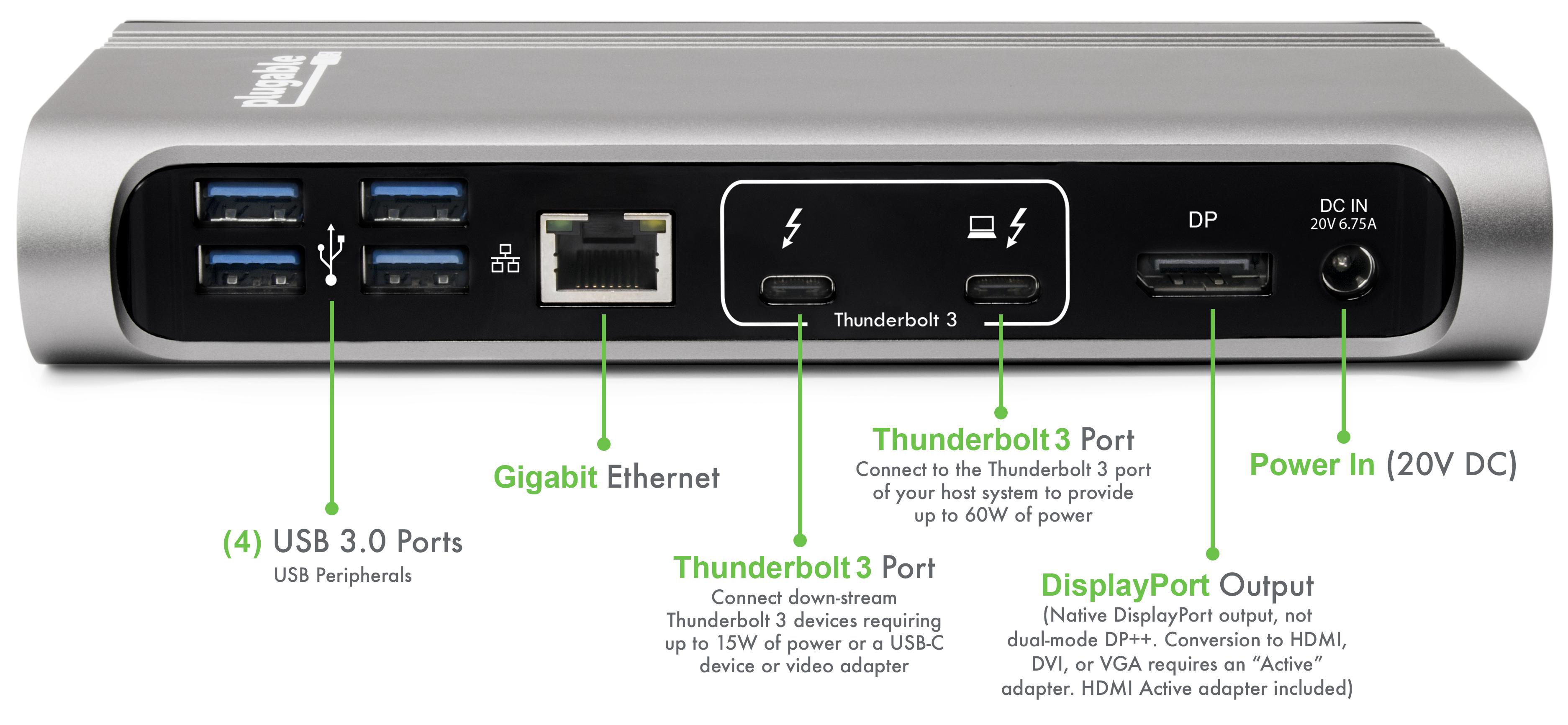 Plugable Thunderbolt 3 Dock Compatible with MacBook and Windows Laptops with Thunderbolt 3. Charges Laptop, adds HDMI / DisplayPort up to 4K 60, Ethernet, Audio, 5 USB 3.0 Ports - image 4 of 6