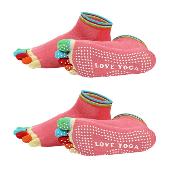 Uxcell Yoga Toe Socks, Non-Slip Five Toe Socks Cotton Toe Sock Finger for Men Women High Performance One Size Fits -Fit for (Pilates/Barre/Ballet/Fitness) 2 Pairs & Colorful-Rose Pink