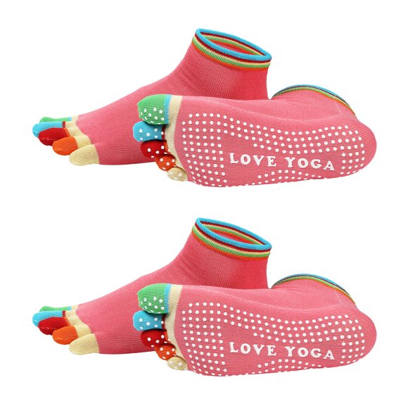 Uxcell Calcetas de Yoga, Antideslizantes de Algodón para Hombres y Mujeres - 2 Pares Colorful-Rose Pink