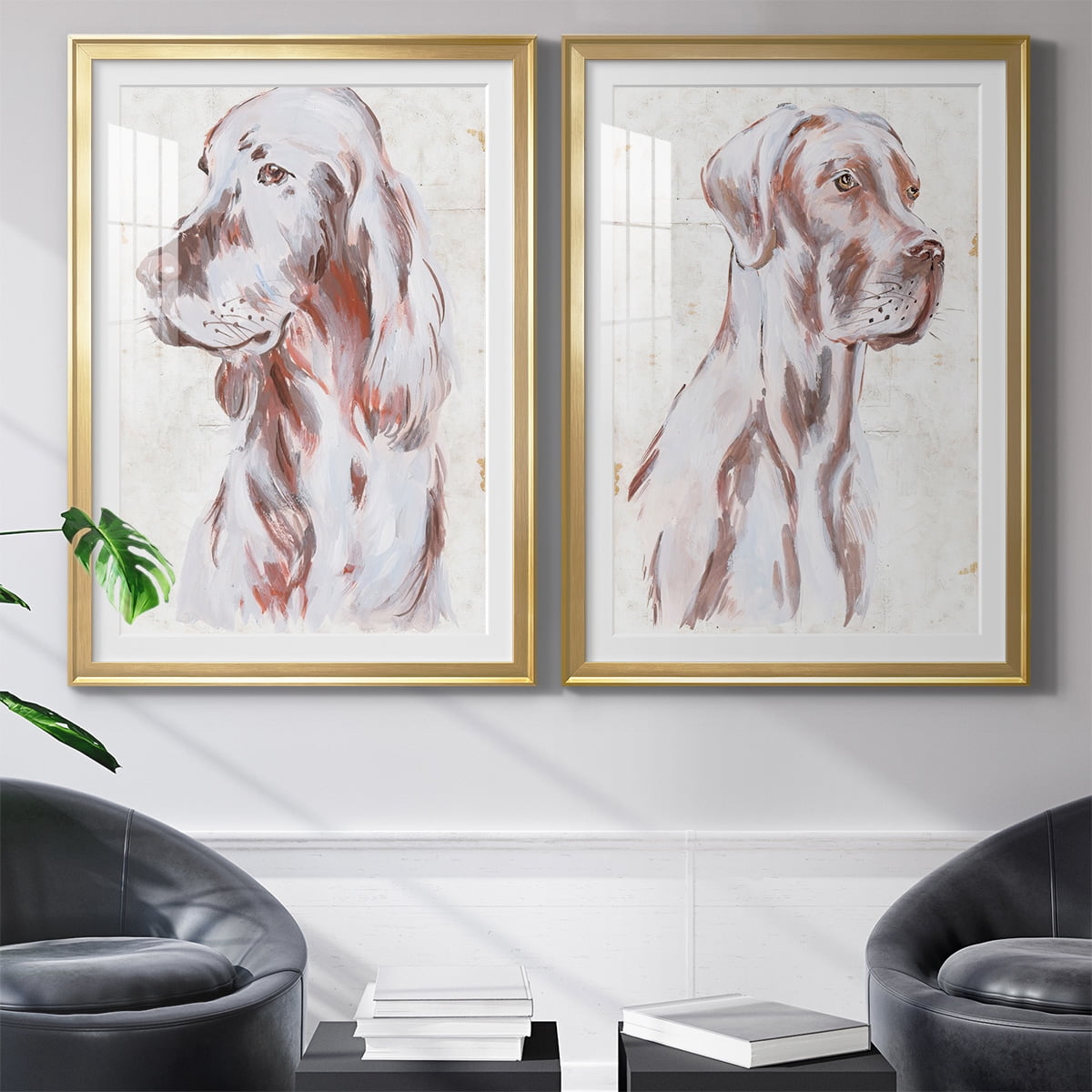 Wexford Home Sitting Dog III Premium Framed Print, 22.5" x 30.5" - Ready to Hang, Gold (Set of 2)