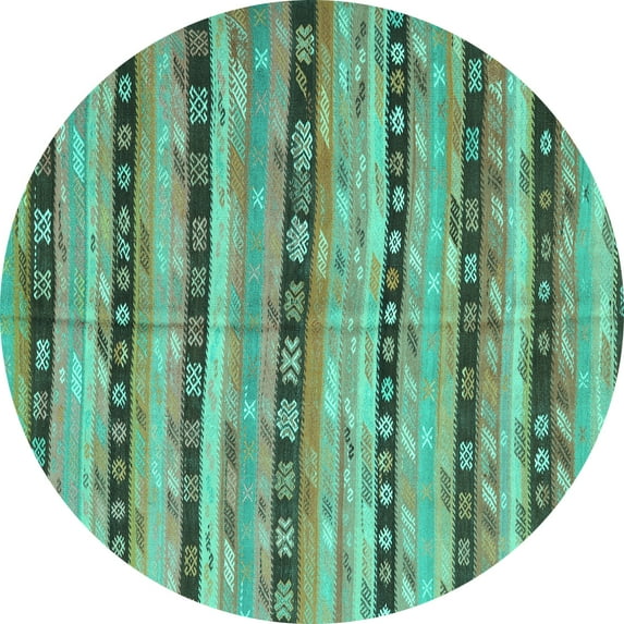 Ahgly Company Indoor Round Southwestern Turquoise Blue Country Area Rugs, 5' Round