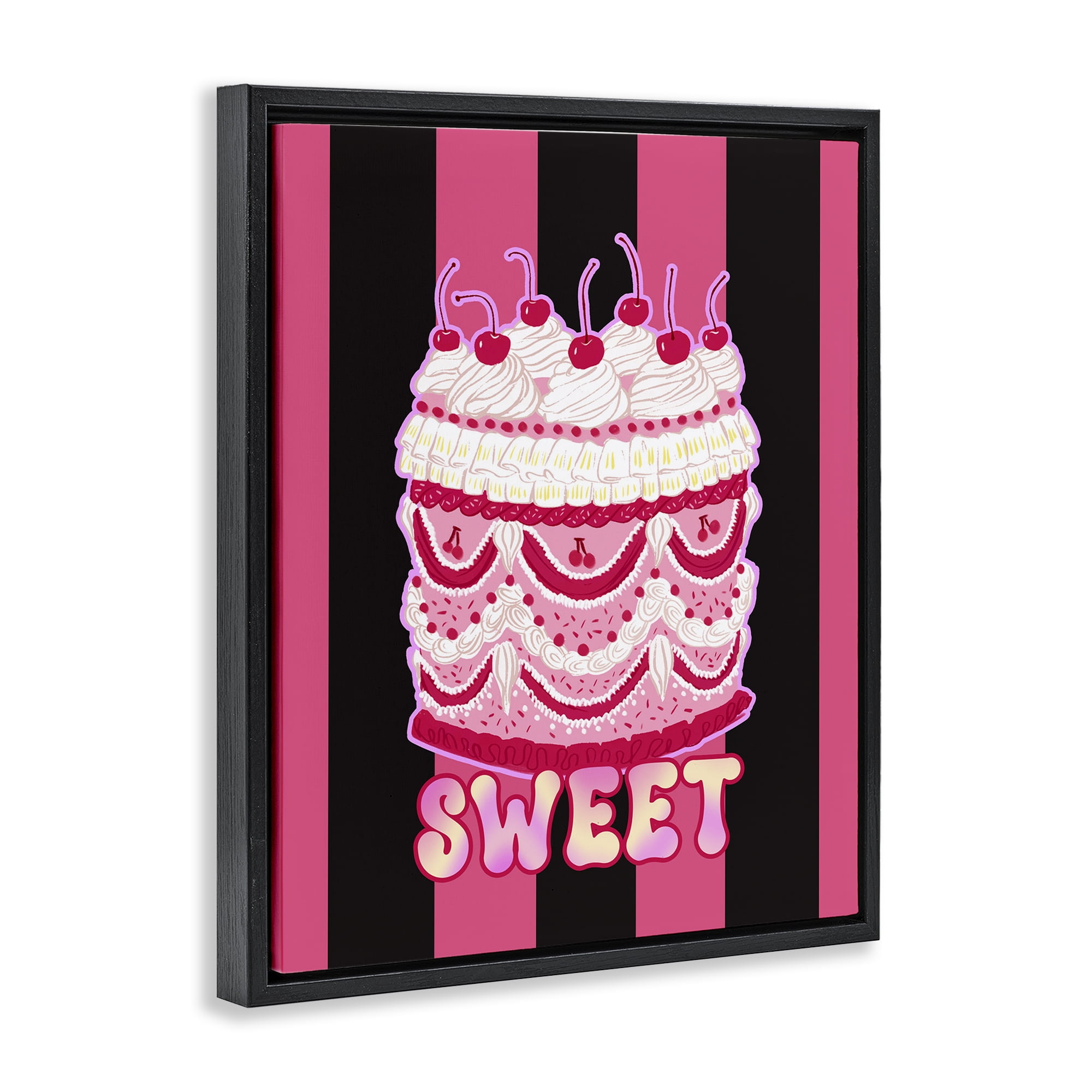 Stupell Industries Sweet Cake with Stripes Food & Beverage Painting Black Floater Framed Art Print Wall Art, 25 x 31