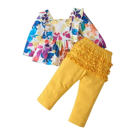 

Leesechin Toddler Tops Long Sleeve Clearance Kids Girls Maple Leaf Print Ruffle Costume Princess Tops+Pants Outfits