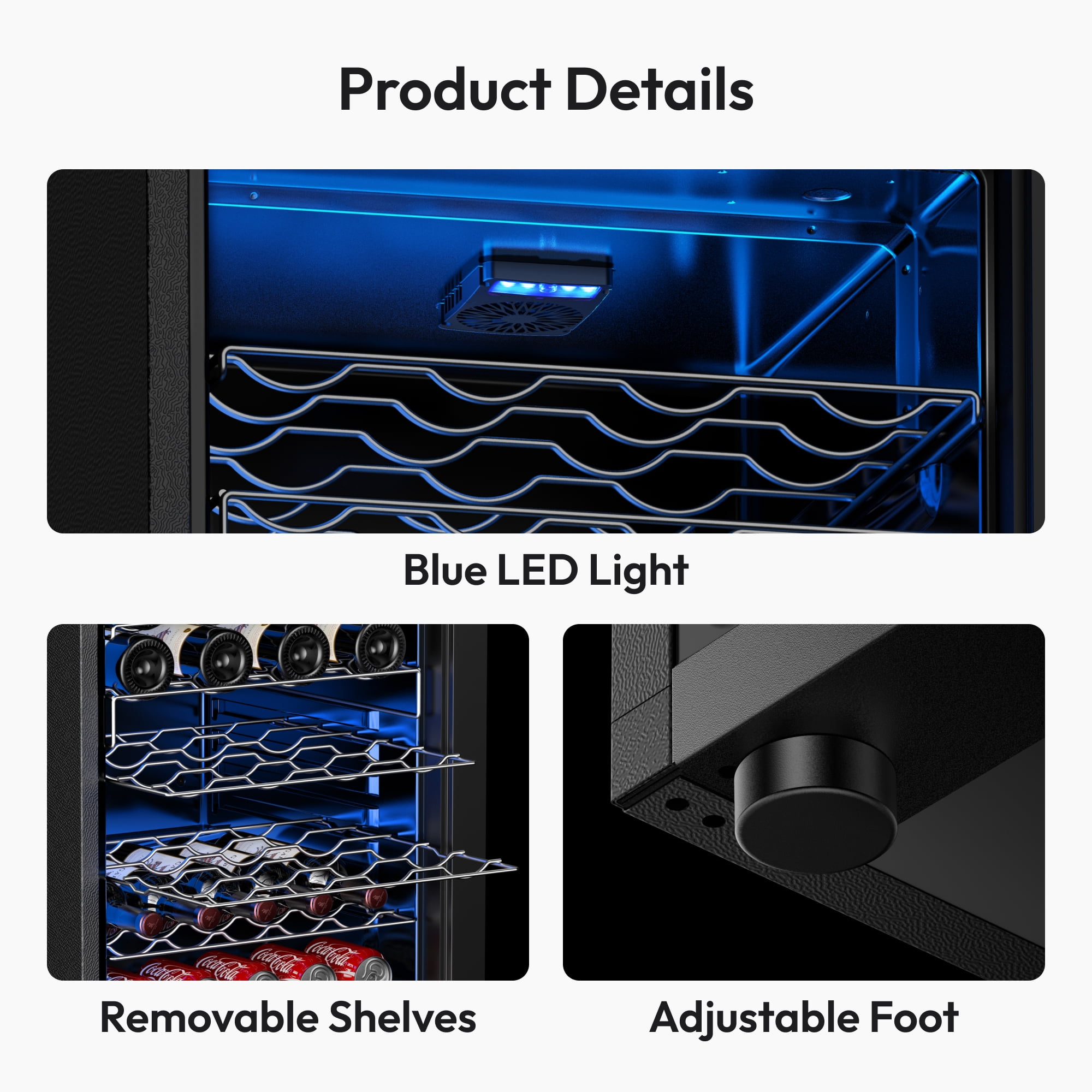 EUHOMY 44 Bottle Wine Cooler Refrigerator-Mini Fridge Glass Door for Beer Drinks Wines with Adjust Temperature Blue LED