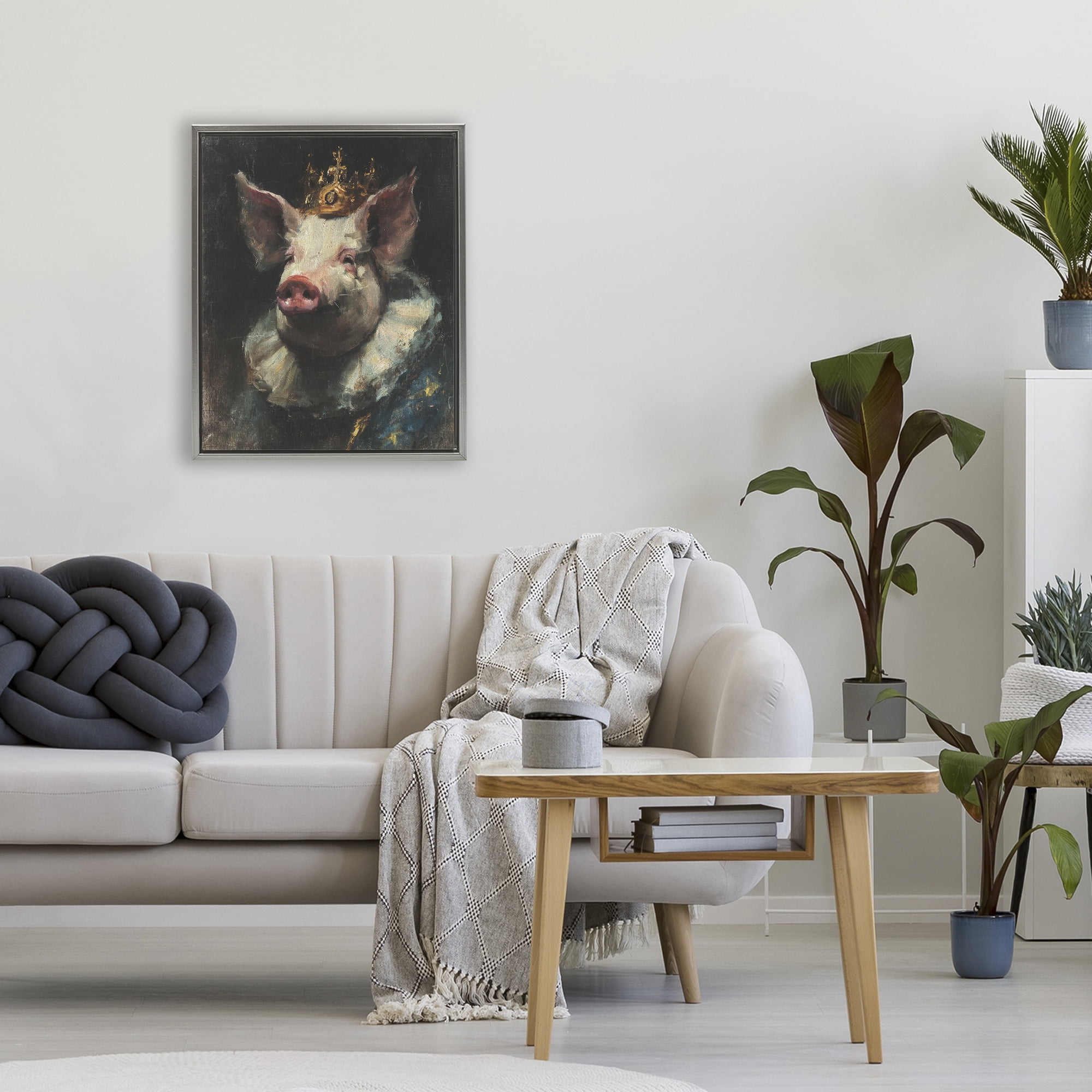 Stupell Industries Crowned Imperial Pig Gray Framed Floater Canvas Wall Art, design by Svetlana Aleynikova