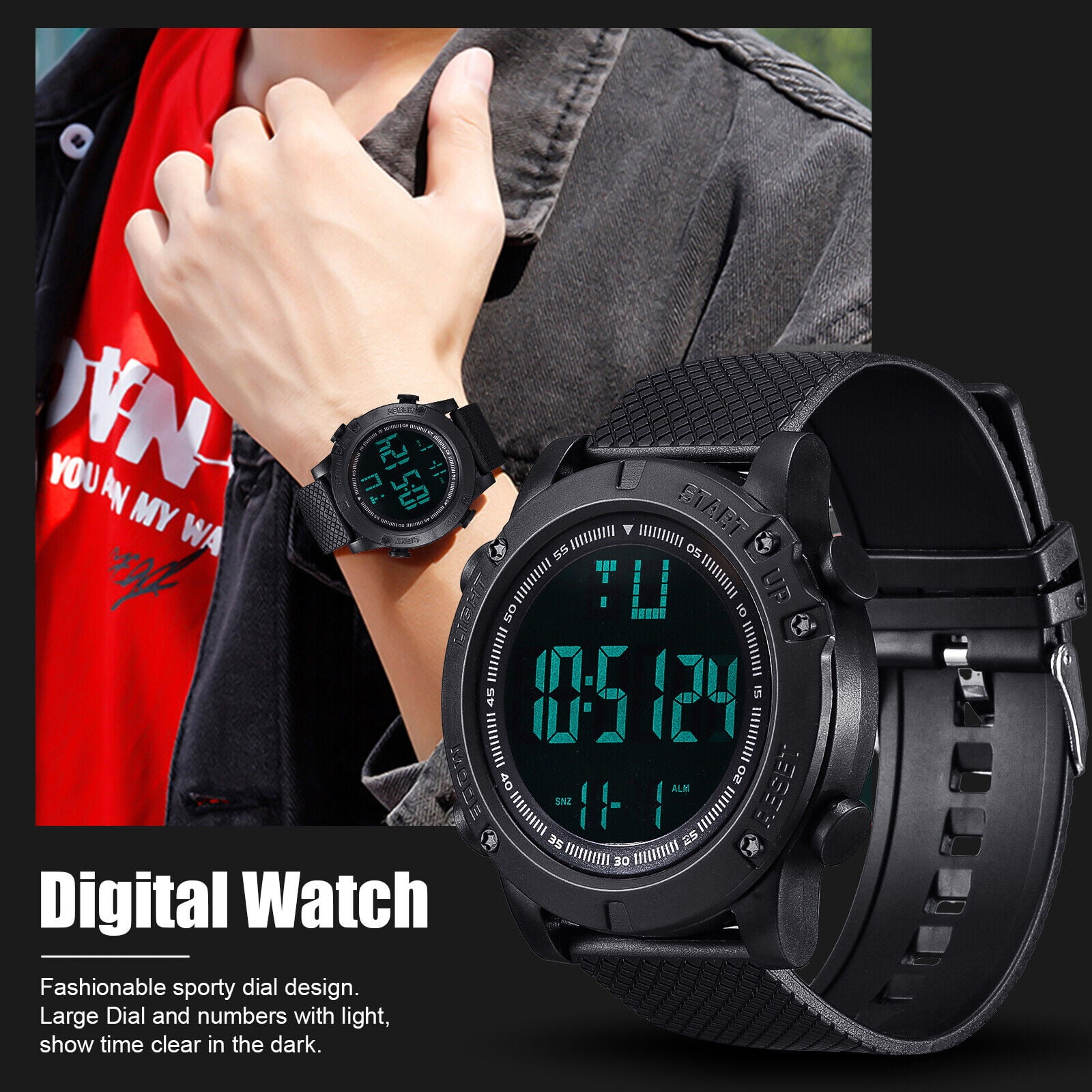 Digital Sports Watch Water Resistant Outdoor Electronic Ultra Thin Waterproof LED Military Back Light Black Men's Wristwatch 1206