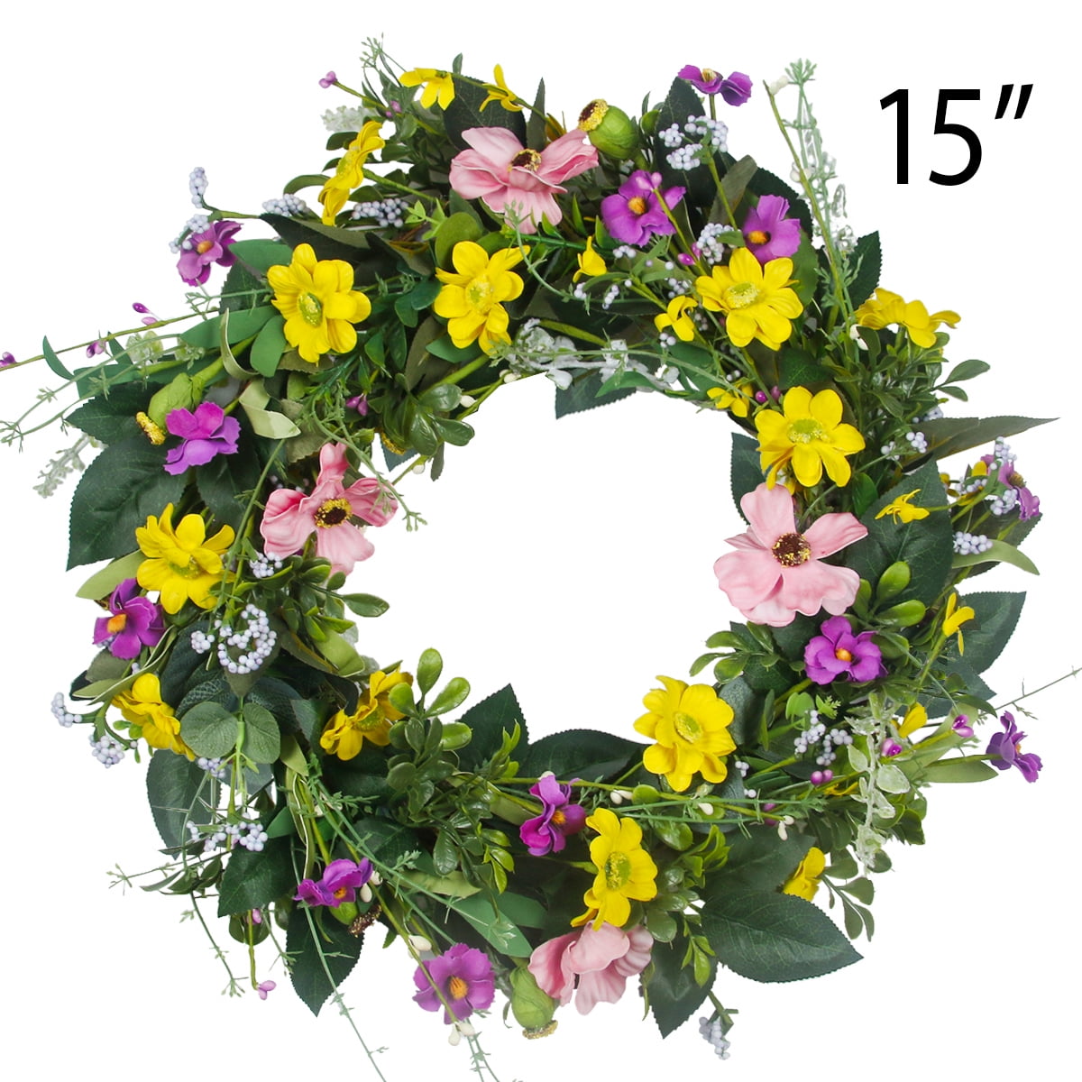 19" Dia Daisy Greenery Flowers Twig Door Wall Wreath Hanging Spring Floral Decor 