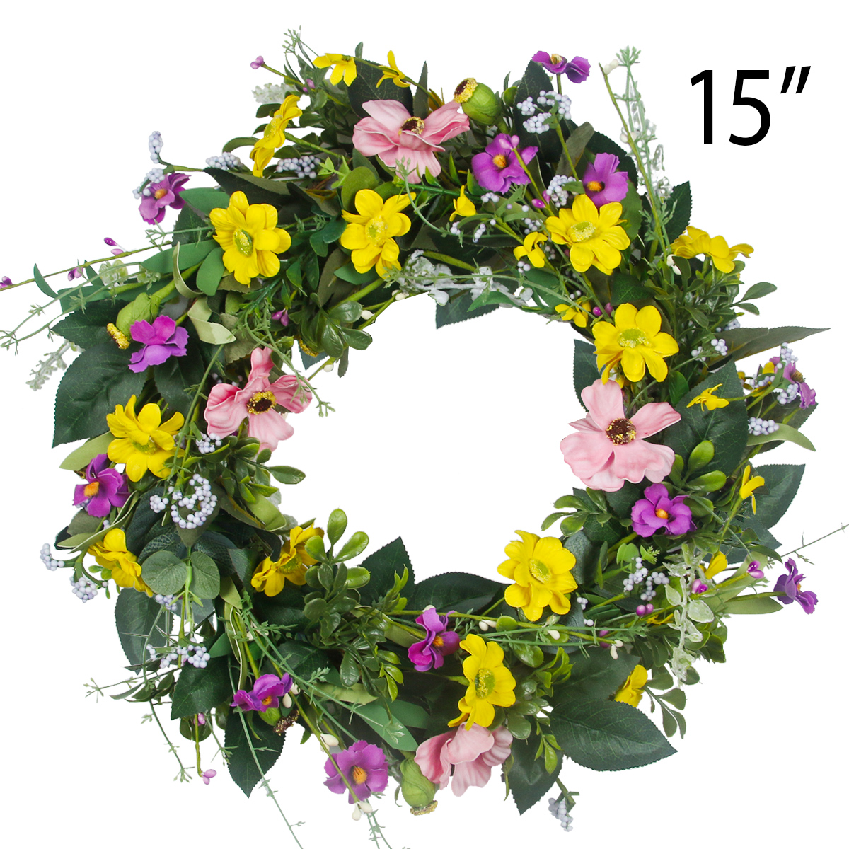 18 Diam Lush Mixed Artificial Floral LED Lighted Summer Door Wreath Decoration with Trailing Ivy