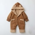 thumbnail image 2 of lcziwo Hooded Jumpsuit Fleece Long Sleeve Button up Rompers Winter Comfy Snowsuit with Pockets Khaki, 2 of 10
