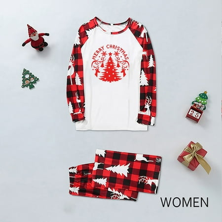 

Christmas Gifts Matching Family Pajamas Sets Christmas Pj S Raglan Top And Plaid Pants Sleepwear for Mom Imitation Cotton White S