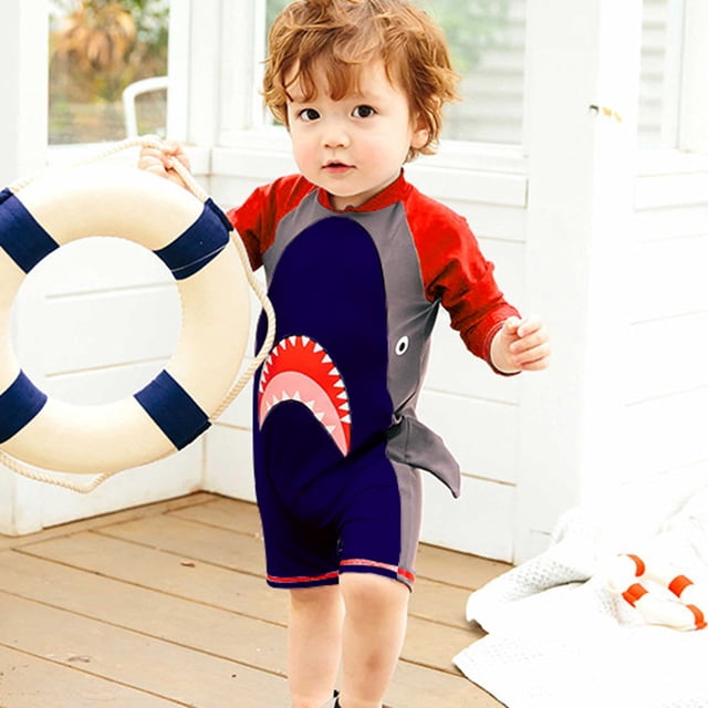 Augper Maillot de Bain Garçon Bébé Manches Longues Imprimé Poisson à Capuche une Pièce