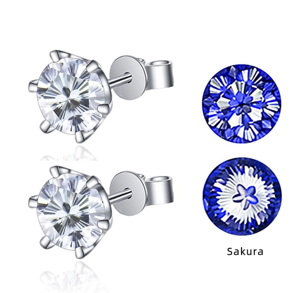 Gh Color Vvs Round Cherry Blossom Cut Moissanite Earrings Cut Pure Silver Moissanite Earrings