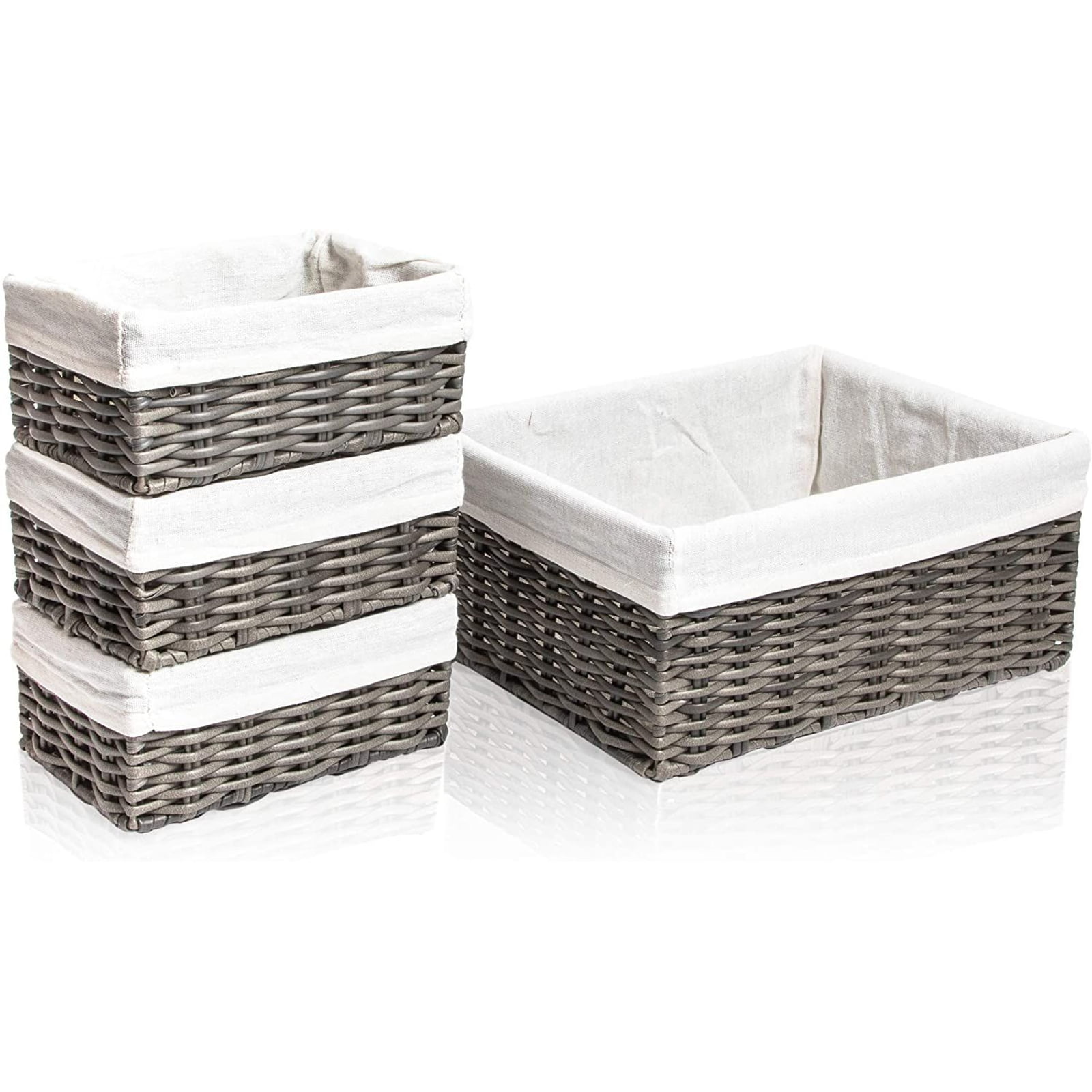 Toys Beiger Storage Containers 1 Large Juvale Magazines Storage Basket Books 4-Piece Nesting Baskets 3 Small Wicker Corn Rope Decorative Organizing Baskets for Shelves Storage Bins Set