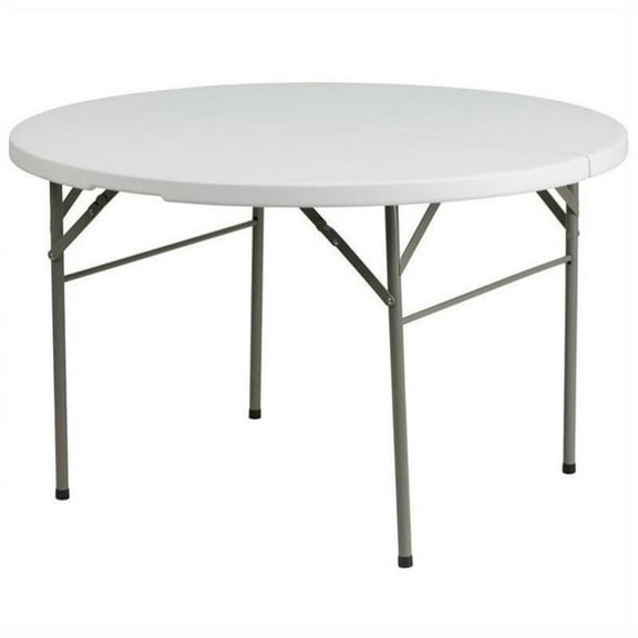 Pemberly Row 60.5" Round Bi-Fold Granite Folding Table in White