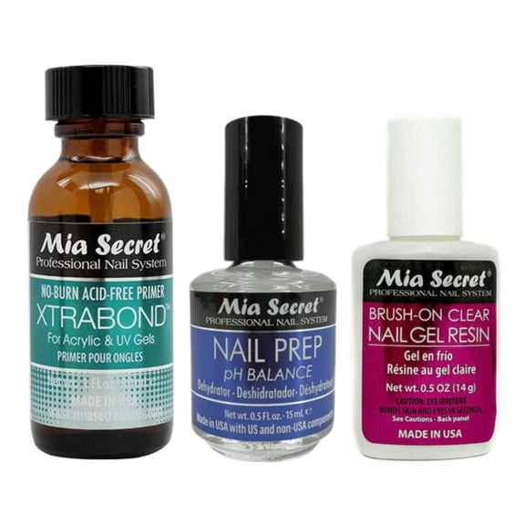 Mia Secret Nail Prep 0.5oz,Xtrabond Primer 30ML & Brush-on Clear Nail Gel Resin 14 g