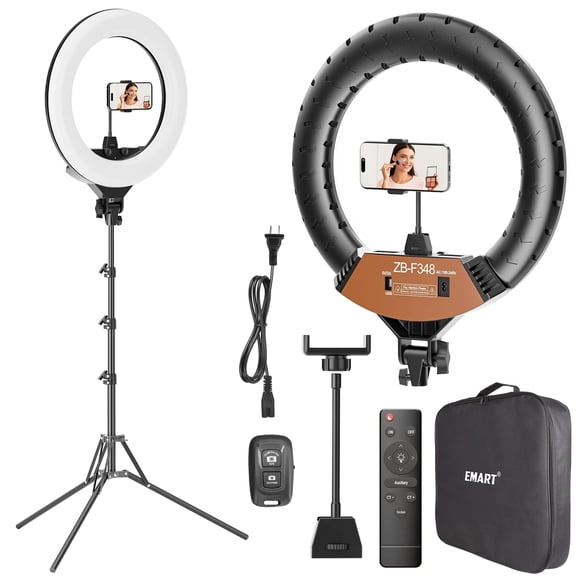 EMART 18-inch Ring Light with Stand, 2800-6500K LED Photography Lighting Kit with Phone Holder, Remote Selfie Light for Vlog Live Streaming Video Mak