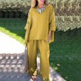 thumbnail image 5 of GZWYHT Two Piece Sets for Women Lounge Sets for Women Women Linen 2 Piece Pants Suit For Women Cotton Linen Sets Outfits Wide Leg Trousers Two Piece Sets for Women Summer Sets for Women Yellow L, 5 of 8