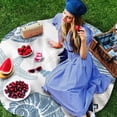 thumbnail image 6 of Summer Marine Life Round Tablecloth 60 inches Graffiti Corals Blue Shell Conch Sea Starfish Waterproof Oil-Proof Table Cloth Round Table Cover for Holiday Party Picnic Dinner Decor Indoor Outdoor Use, 6 of 9