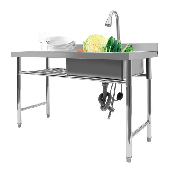Wuzstar Kitchen Commercial Sink, Free Standing 201 Stainless Steel Utility Sink with 1 Compartment ( 47.24×23.62×31.5 inch )