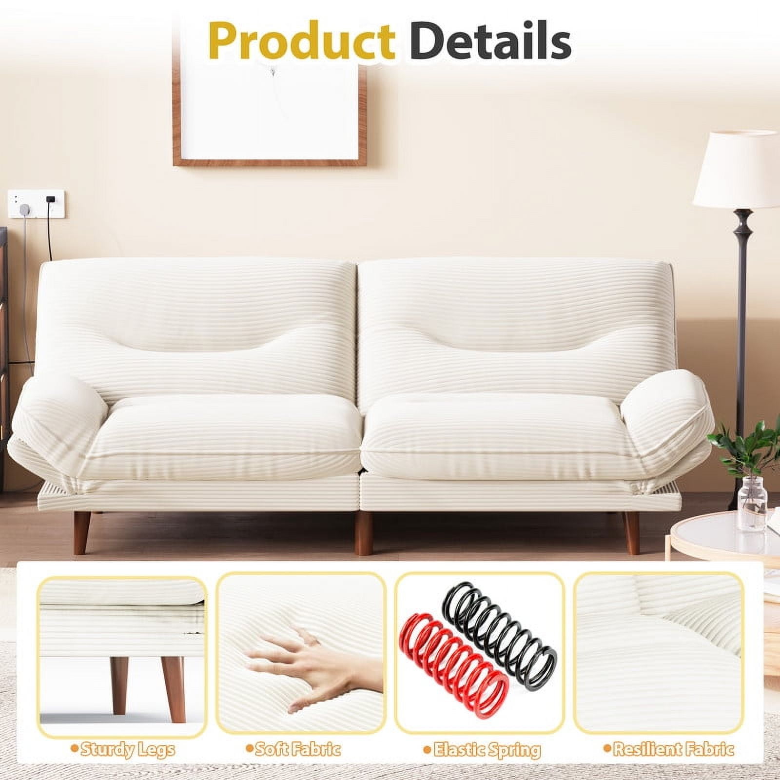 Furmax Futon with Five Angles Adjustable Armrests and Adjustable Backrest Futon Sofa Couch for Small Spaces Living Room Office,Beige
