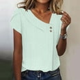thumbnail image 3 of Otntypg Women Plus Size T Shirts Trendy 2025 Summer Dressy Casual Petal Short Sleeve Button V Neck Collared Petite Tops Cute Lace Eyelet Tunic Blouses Light Green L, 3 of 6